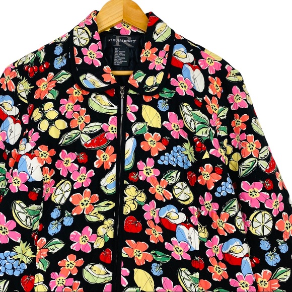 Y2K Funky Flower Fruit Printed Quilted Zip Up Boxy Grunge Picnic Festival Jacket - Picture 8 of 12